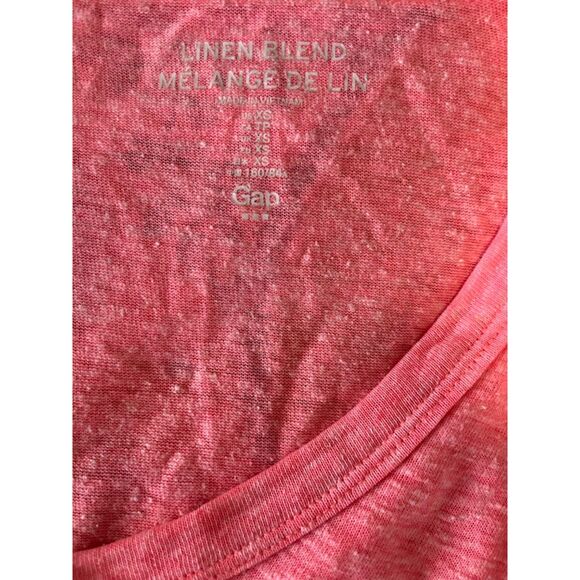Gap Women's Normcore Casual Neon Pink Linen Blnd Round VNeck Short Sleeve Tee XS - Picture 2 of 3